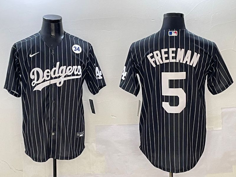 Men Los Angeles Dodgers #5 Freeman Black Stripe Jointly Name 2025 Nike MLB Jersey style 7